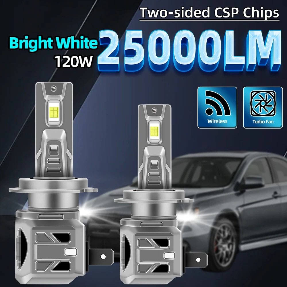 

120W H7 LED Car Headlights Bulbs H4 H11 H1 H8 H9 9005 9006 HB3 HB4 Auto Turbo Fog Lights 25000LM Super Bright 3570 CSP Headlamps