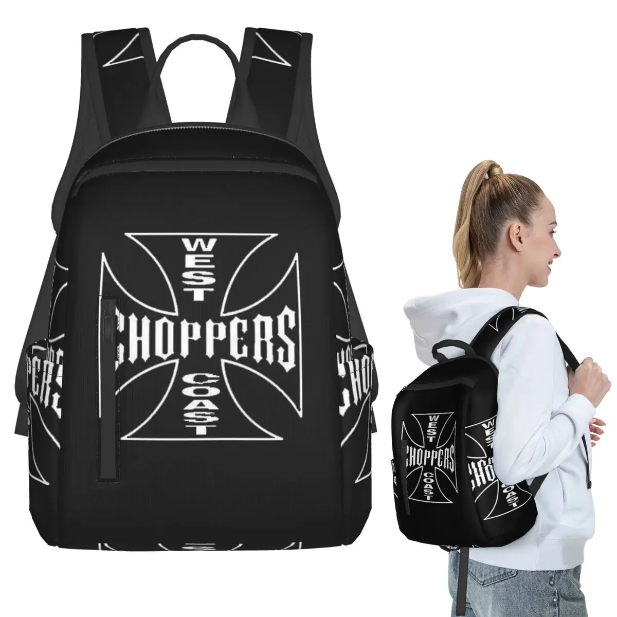 Personalized West Coast Iron Cross Choppers Backpack Student BookBag Children School Bag Computer Shoulder Bags Men Women