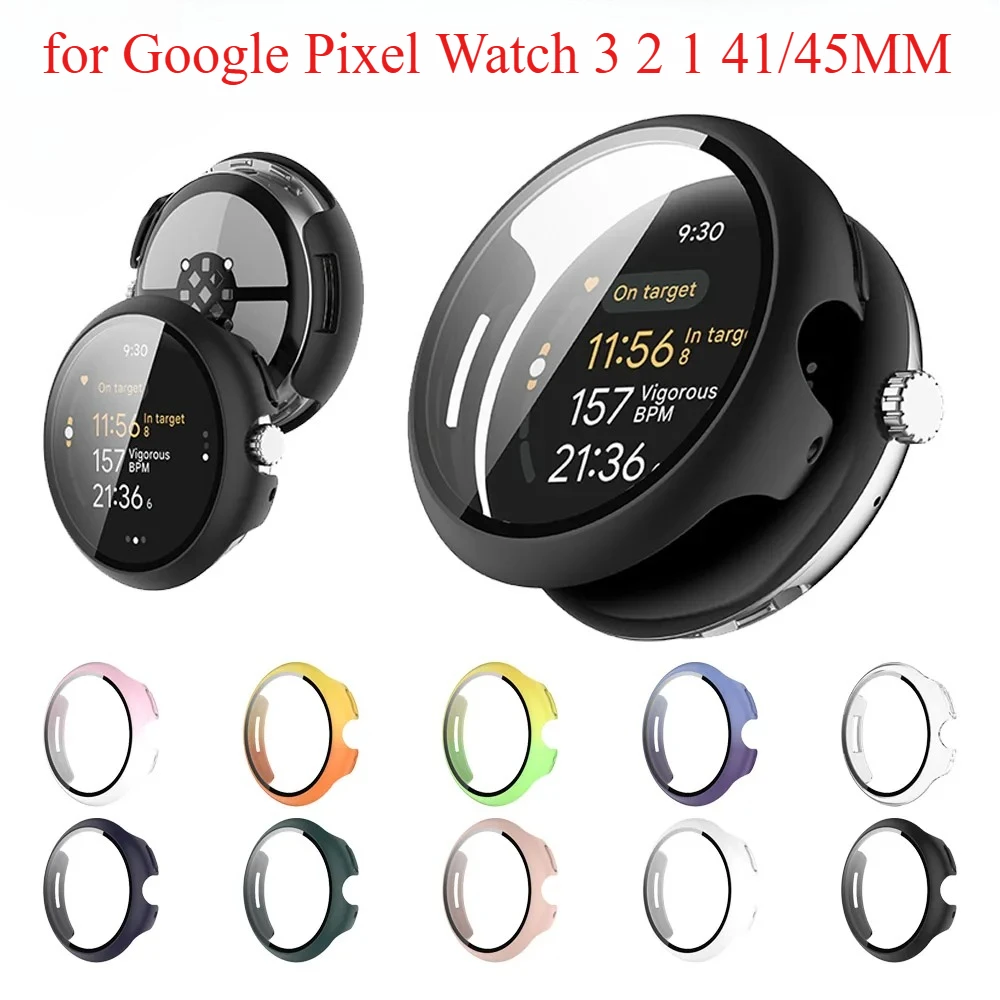 

Чехол + стекло для Google Pixel Watch 3, 45 мм, 41 мм, универсальный бампер для ПК, защитный чехол от царапин + аксессуары для защиты экрана