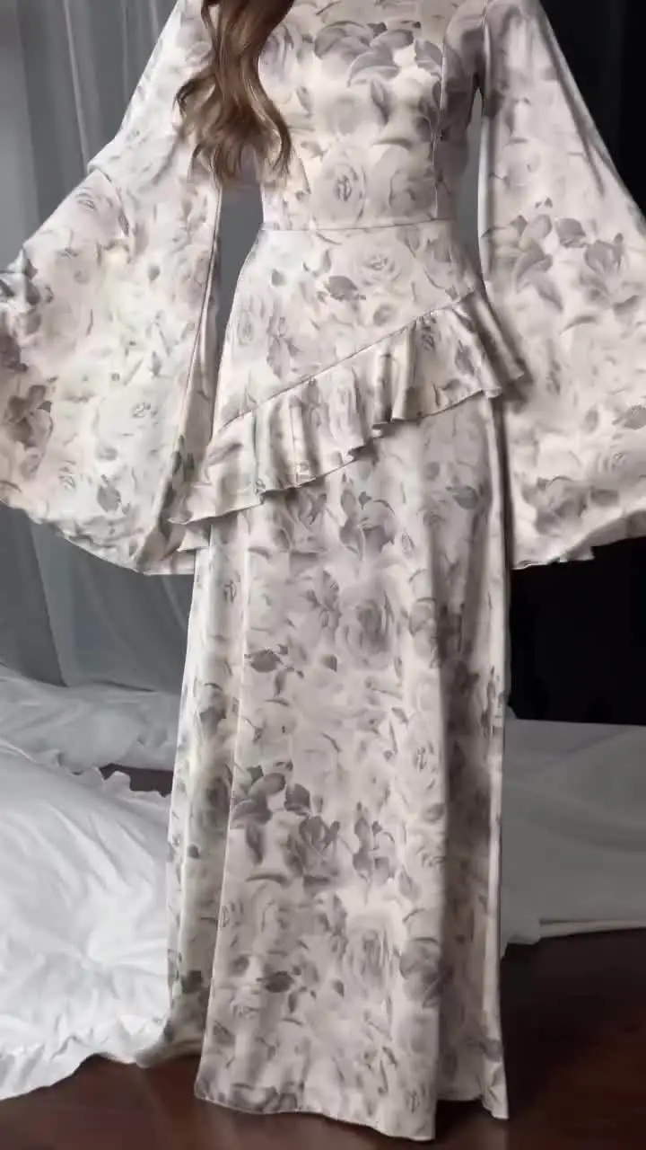Abito donna musulmana Abaya stampa floreale Abiti Jalabiya Abiti con lacci Abaya Abito lungo arabo Ramadan Caftano marocchino 2025