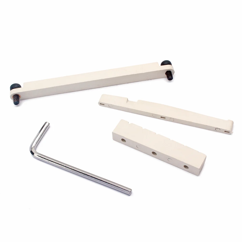 

Saddle Nut Set White Pom 8.1X2.5X1.0Cm For Electric Guitar Replacement Parts With Hex Driver Bone Bridge Pins Guitar Bone Nut