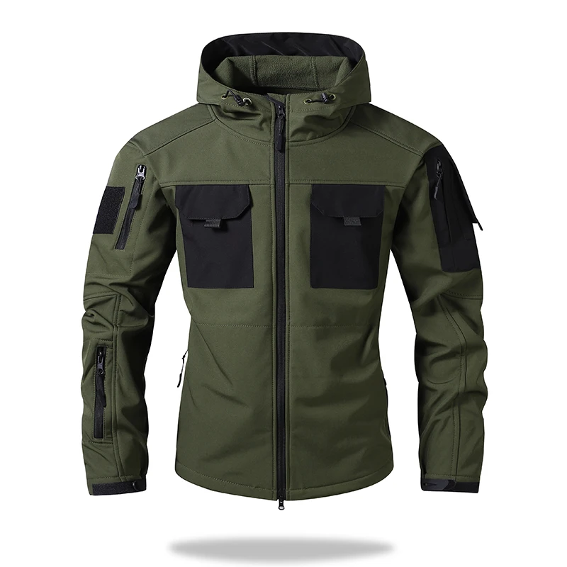 Men's Hooded Tactical Softshell Jacket Autumn Winter Outdoor Windproof Waterproof Warm Hiking Camping Fishing Durable Jackets
