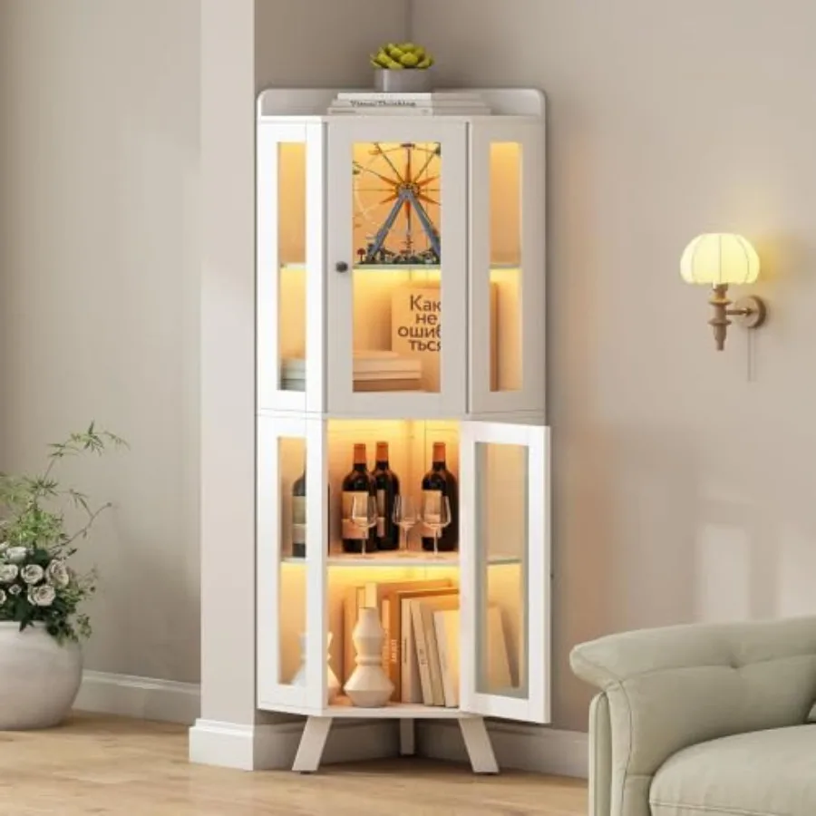 4 Tier Corner Display Cabinet for Collectibles, Tempered Glass Doors, Black Finish, Space-Saving Design