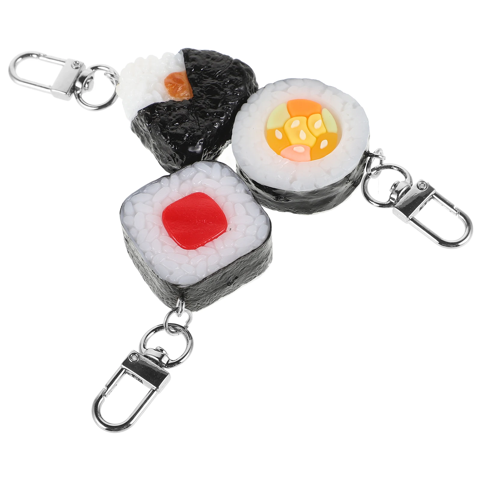

3pcs Sushi Keychain Cute Food Ornament Backpack Pendant Portable Charm Lightweight Durable Plastic Key Ring For Women Bag