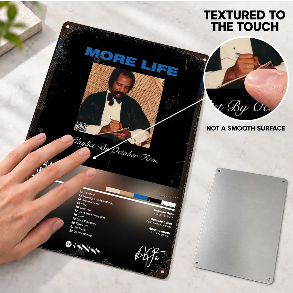 Drake More Life Textured Metal Poster Personalized Aluminum Sign Album Cover And Tracklist Design Wall Art For Listening Room