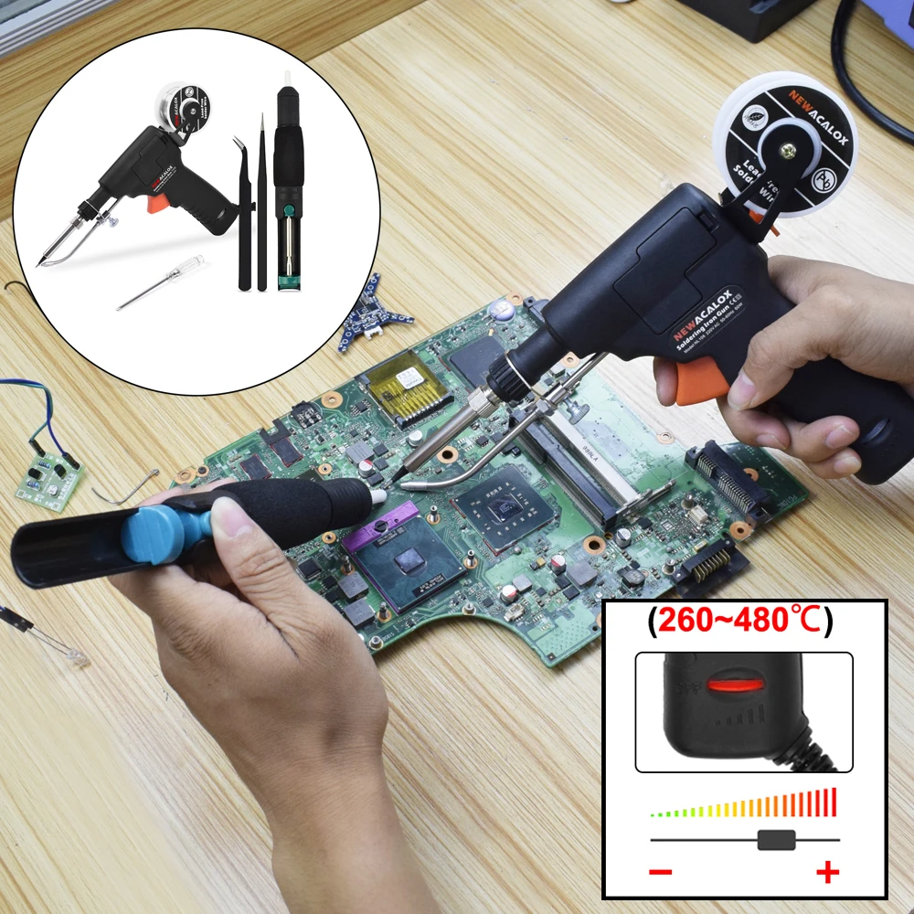 NEWACALOX Automatic Feed Soldering Gun with Variable Precise Temp (260-480℃) for Single-Handed Soldering Work, Wire Splicing