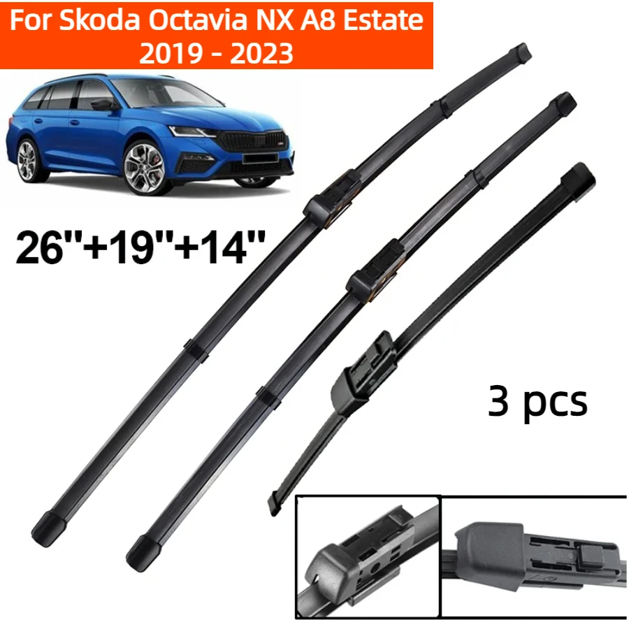 ZHANGU Wiper Front & Rear Wiper Blades Set For Skoda Octavia NX A8 Estate 2019 - 2023 Windscreen Windshield Window 26