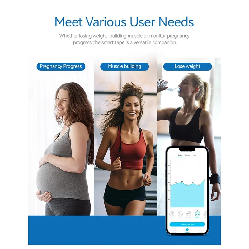 

Smart Body Measuring Tape With APP, Bluetooth Body Tape Measure For Fitness Weight Loss Measurement LED Display-AT36