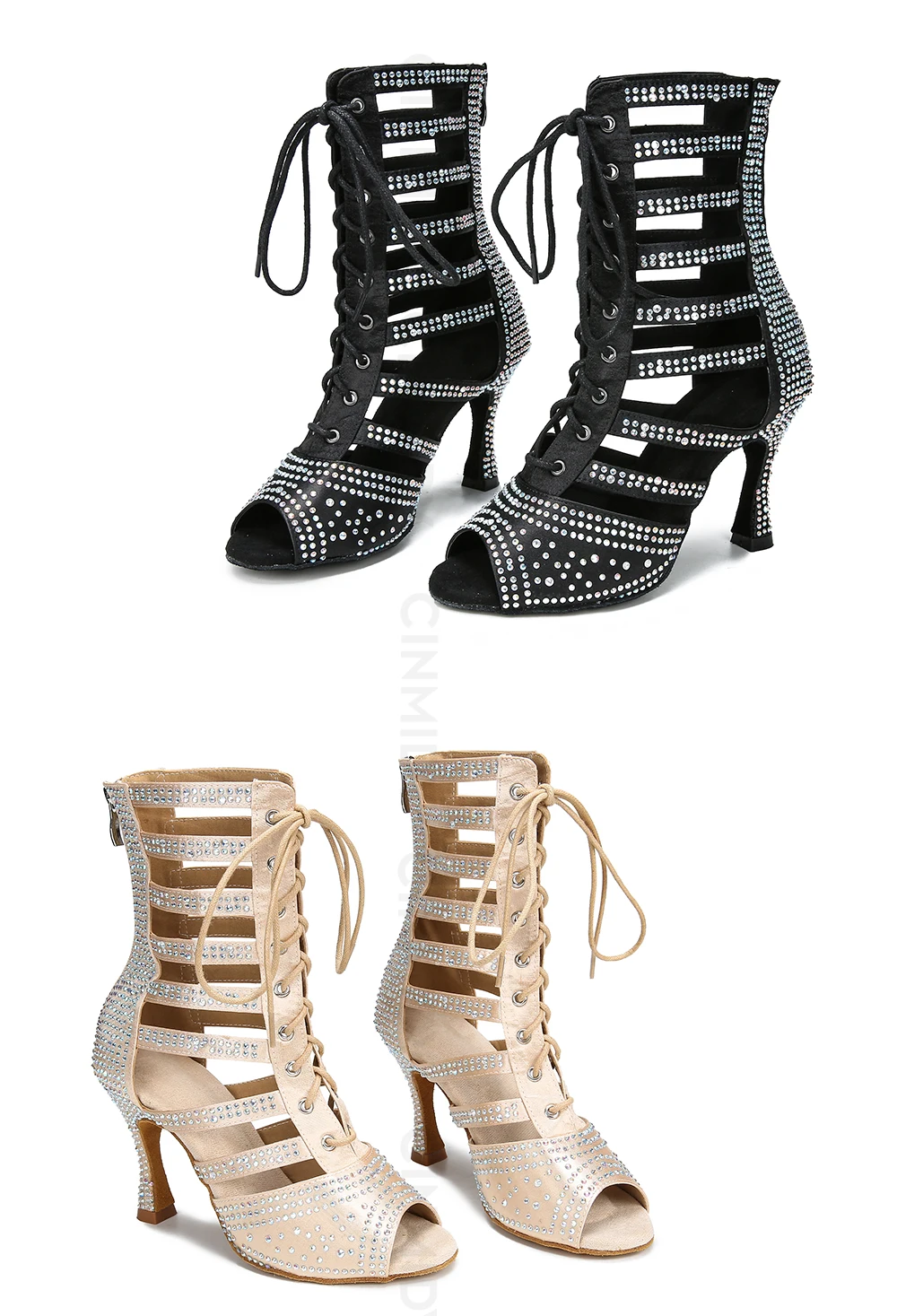 CINMIDY Damen High-Top-Latin-Tanzschuhe, Ballroom-Tanzstiefel, Pole-Dance-Stiefel, Jazz-Party-Tanzstiefel, schwarze Performance-Schuhe – Detail 3
