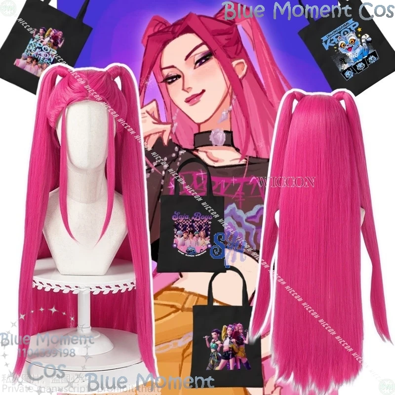 Mira Kpop Demon Girls Group Huntrix ssiRosa fuerte Y2K Kawaii Peluca de moda 4 estilos Fanart Bag Halloween Navidad Carnaval Traje