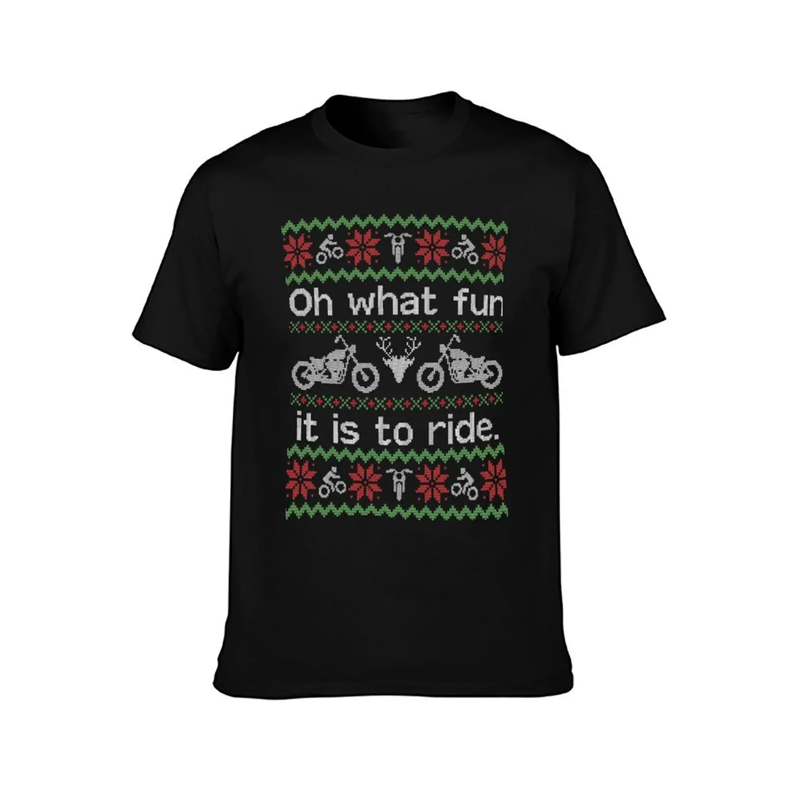 Ugly Christmas Sweater Motorcycle Biker Hog T-Shirt, Summer Casual Cotton Tee, Oversized Streetwear Tops, Vintage Graphic Print