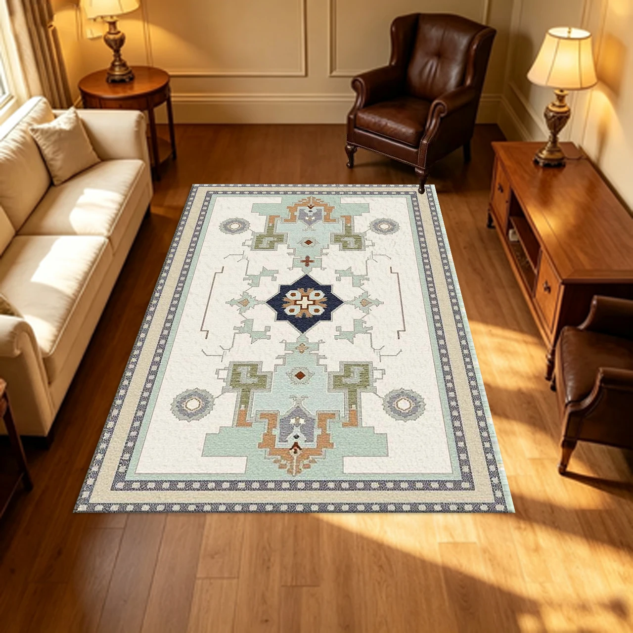 Boho Vintage Medallion Carpet Flooring Soft Tone Household Living Room Bedroom Decor Area Rug Indoor Floor Covering