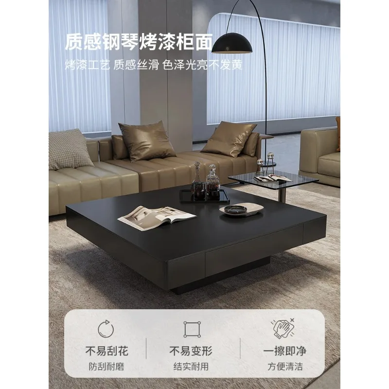 

New minimalist rock slab coffee table Small apartment Modern minimalist high-end black household living room Square