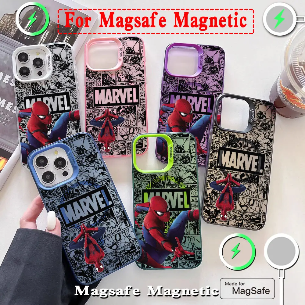 Hot Anime Spiders Men Marvels Magsafe Magnetic Case for Samsung S25 S24 S23 S22 S21 S20 FE Plus Ultra 5G Silver Plated Cover