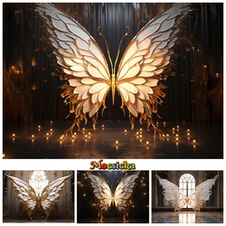 Golden Butterfly Backdrop Photography Adult Baby Shower Girl Birthday Background Decor Family Photo Studio Giant Wings Backdrops