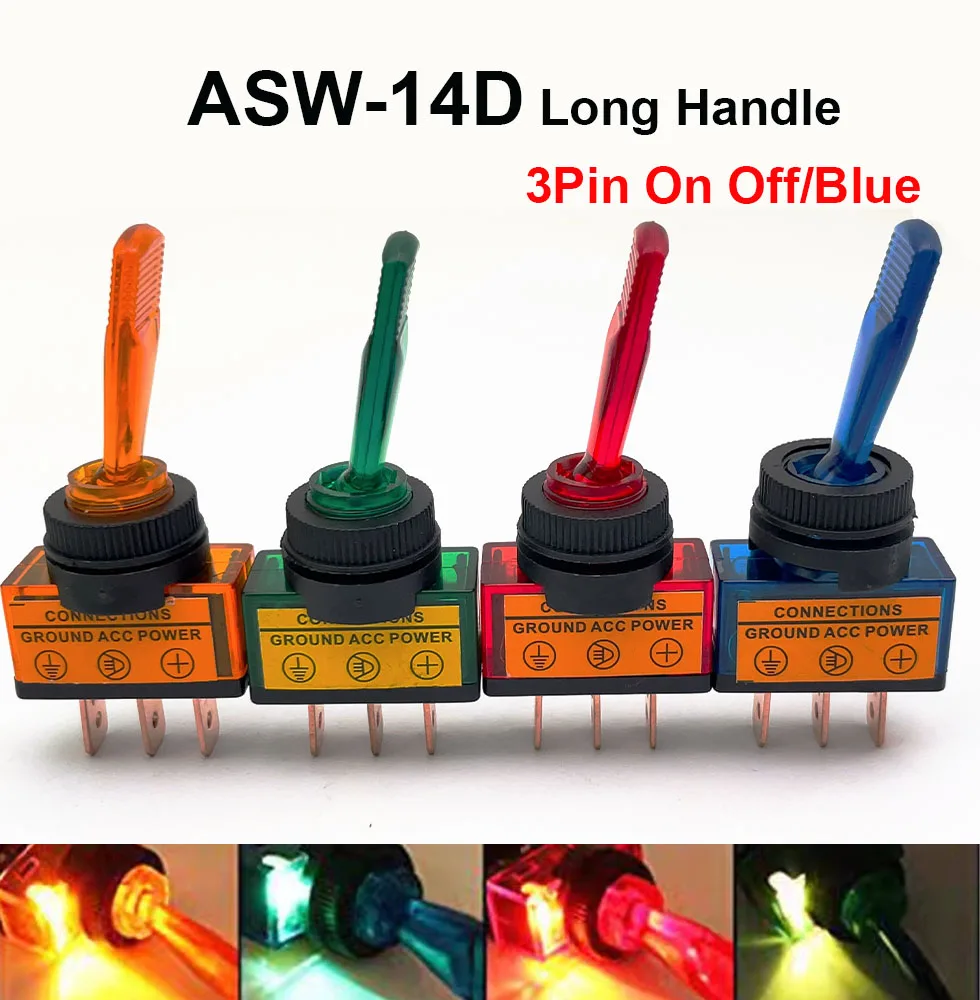 12V 20A  Car  LED Light Toggle Switch 3 Pin SPST ON/OFF Rocker Long handle Switches 62*26*12mm