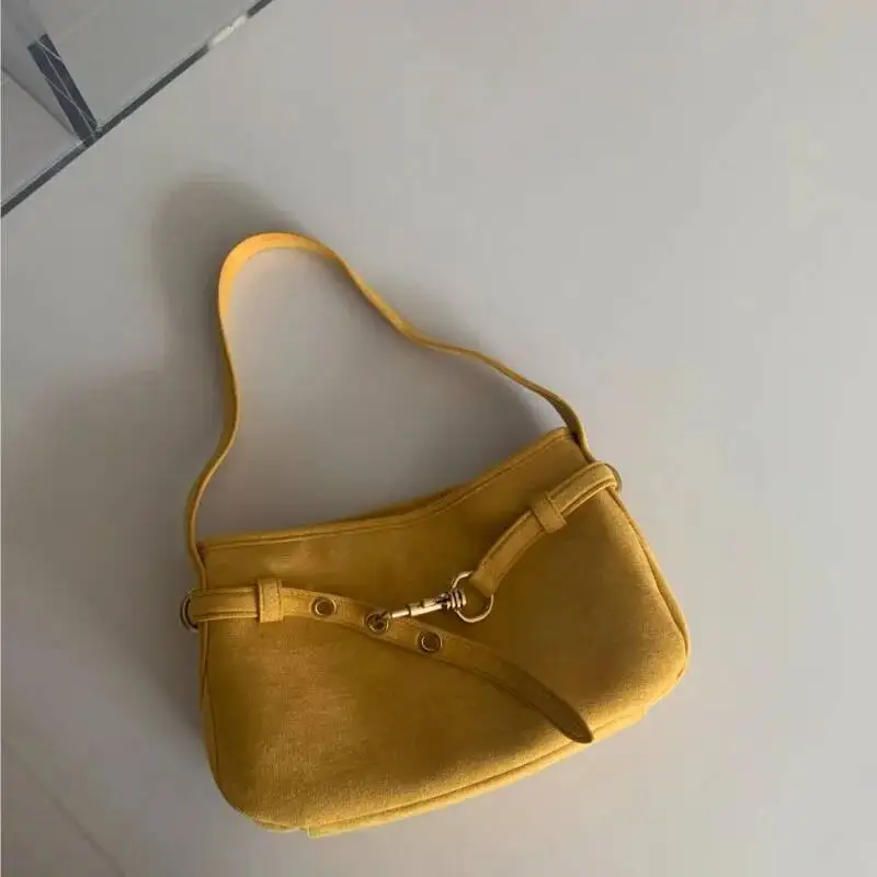 Bloom Yellow Suede Handbag Women Retro Fashion Versatile Shoulder Bags Ladies Casual Minimalist Commute Underarm Bag 2025 New