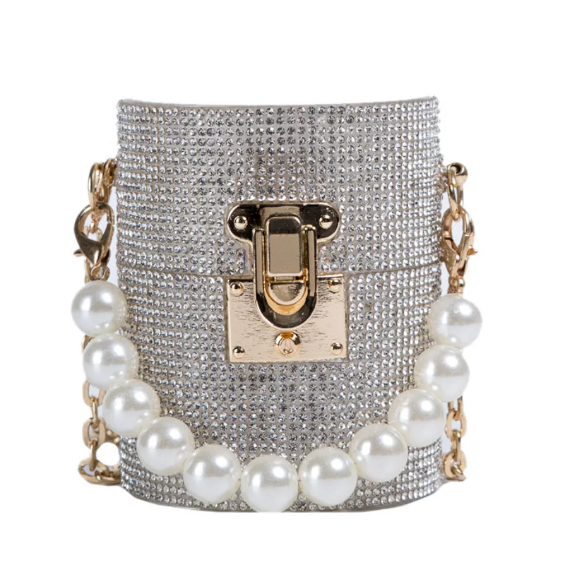 Acrylic Diamond Mouth Red Women\'s 2024 New Pearl Handbag for women Chain Strap Bag