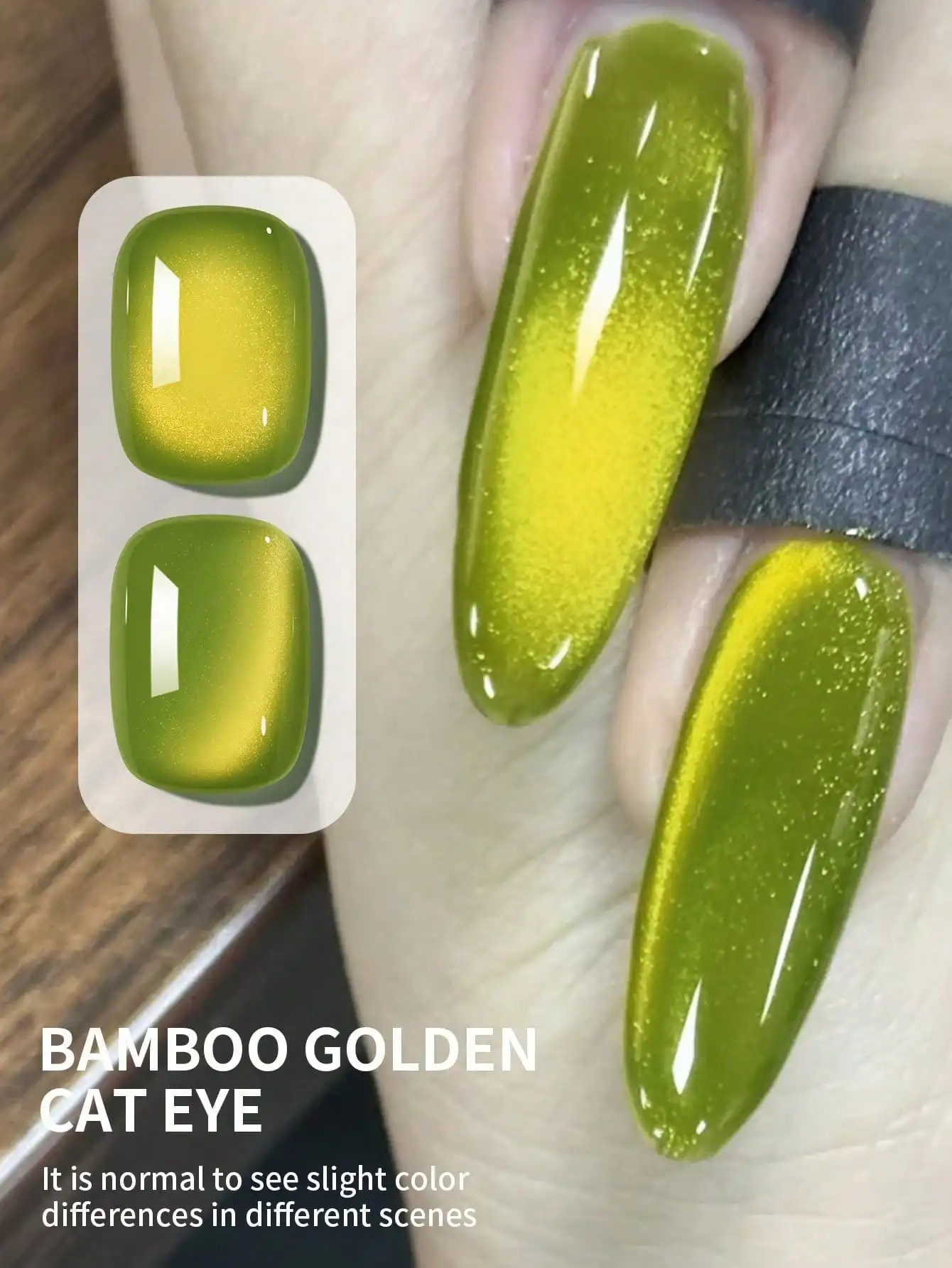 XEIJAYI 1個入り 竹製ゴールデンキャットアイジェルネイルポリッシュ、UV LED硬化、長持ち速乾ネイルアートジェル - 女性への理想的な贈り物