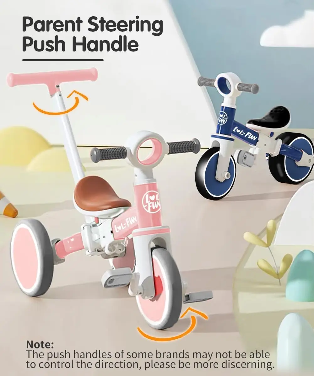 Tricycle pour tout-petits de 1 à 3 ans, vélo d'équilibre 5 en 1 pour bébé, garçons et filles de 2 ans avec poignée de poussée de direction parent