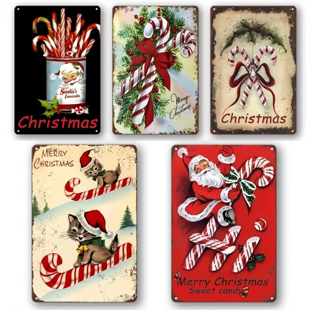 11,81''x7,87'' Vintage Weihnachten Süßigkeiten Blechschild |   Retro-Aluminiumkunst mit Weihnachtsmann und Lebkuchen |   Küchen- und Heimdekoration
