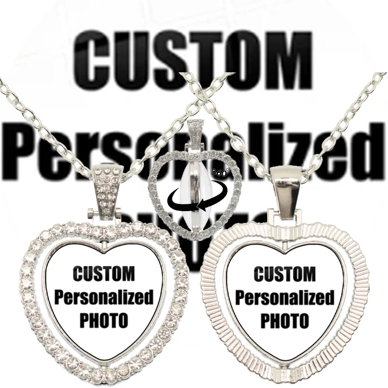 

New Style Personalized Custom 25mm Double-Sidled Heart Necklace Glass Pendants Mum Dad Baby Grandpa Parents Custom Gifts