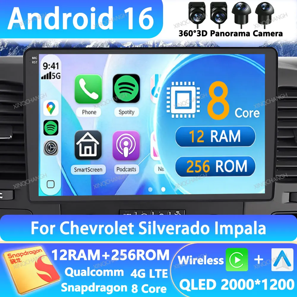 Android 16 Car Radio For Chevrolet Silverado Impala GMC Yukon Acadia Sierra Navigation BT QLED Multimedia Video Player GPS 2DIN