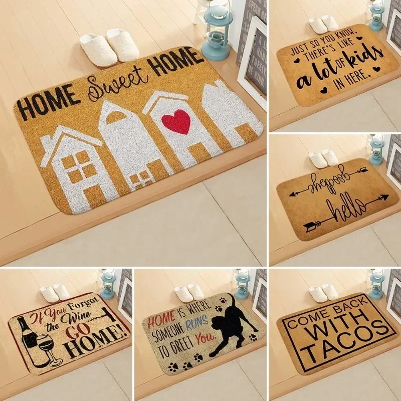 Welcome Doormat Welcome Letters Anti-Slip Door Mat Carpet Doormat Letters Flannel Outdoor Kitchen Living Room Floor Mat Rug