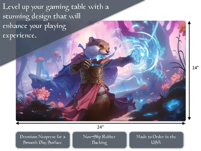 แผ่นรองเล่นการ์ดขนาด 60x35 ซม. ลาย Otter Mage สำหรับการ์ด MTG TCG เหมาะสำหรับการเล่น Commander กันลื่น ซักได้ ขอบเย็บอย่างดี