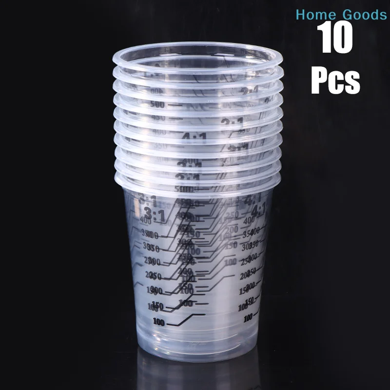 preferred10Pcs 500ml Disposable Clear Plastic Paint Mixing Cups Mixing Pot Paint Mixing Calibrated Cupproduct