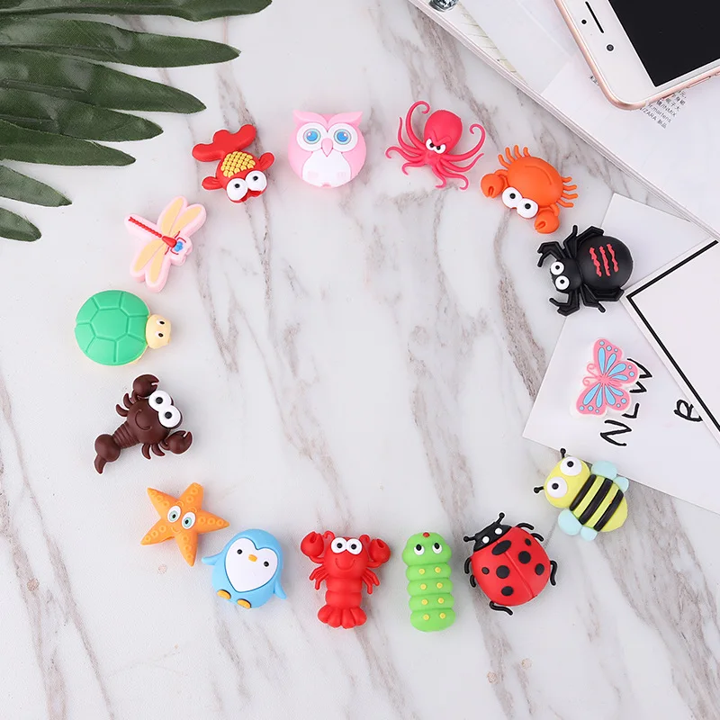 10pcs Cute Bite Cartoon Animal Insect Cable-Winder USB Data Line Protector Cord Cover Silicone Decorate Smartphone Accessories