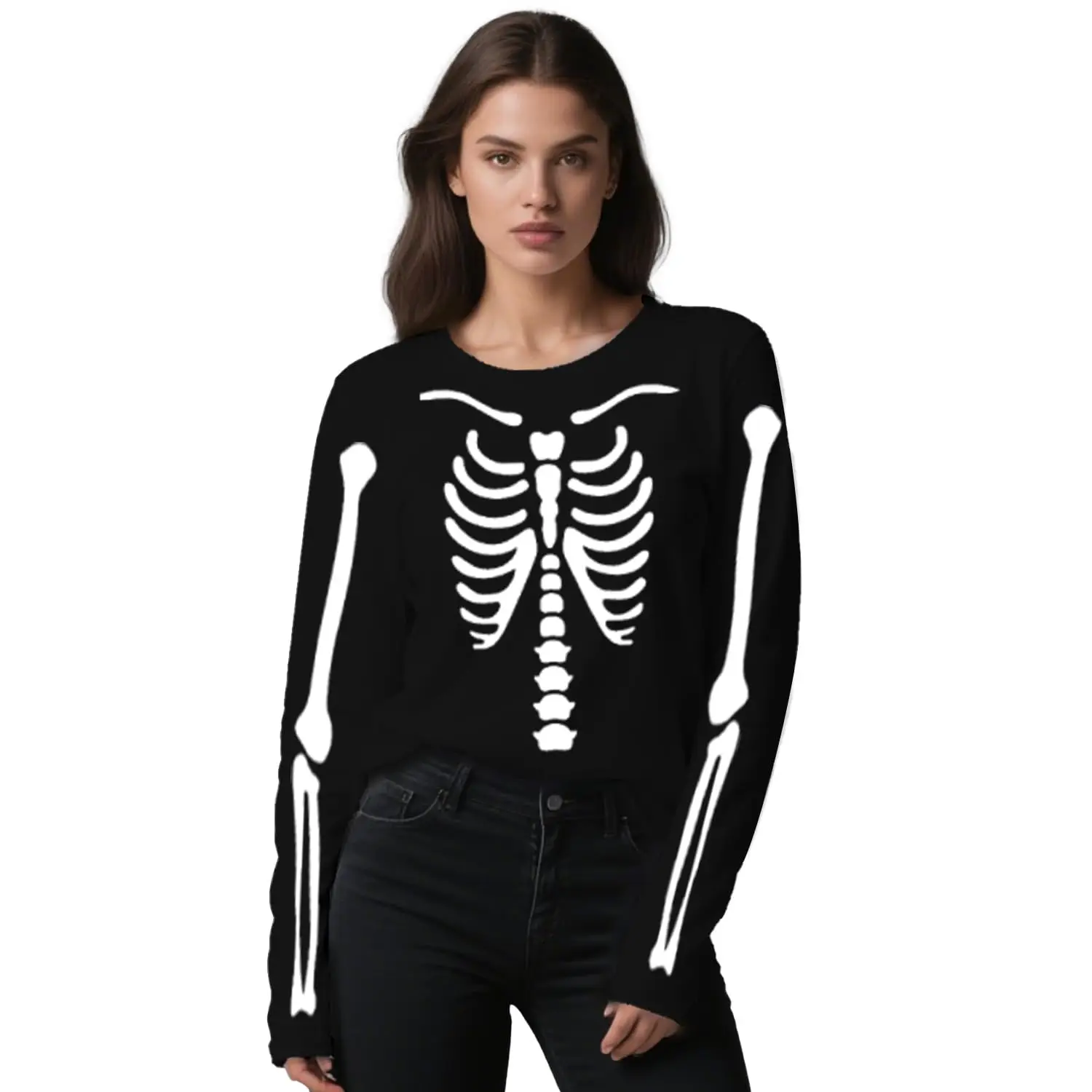 MINISO الوافدين الجدد هالوين الوالدين والطفل الملابس دور اللعب الهيكل العظمي طويلة الأكمام الضلع قفص تي شيرت هالوين حفلة المحملة القمم #4