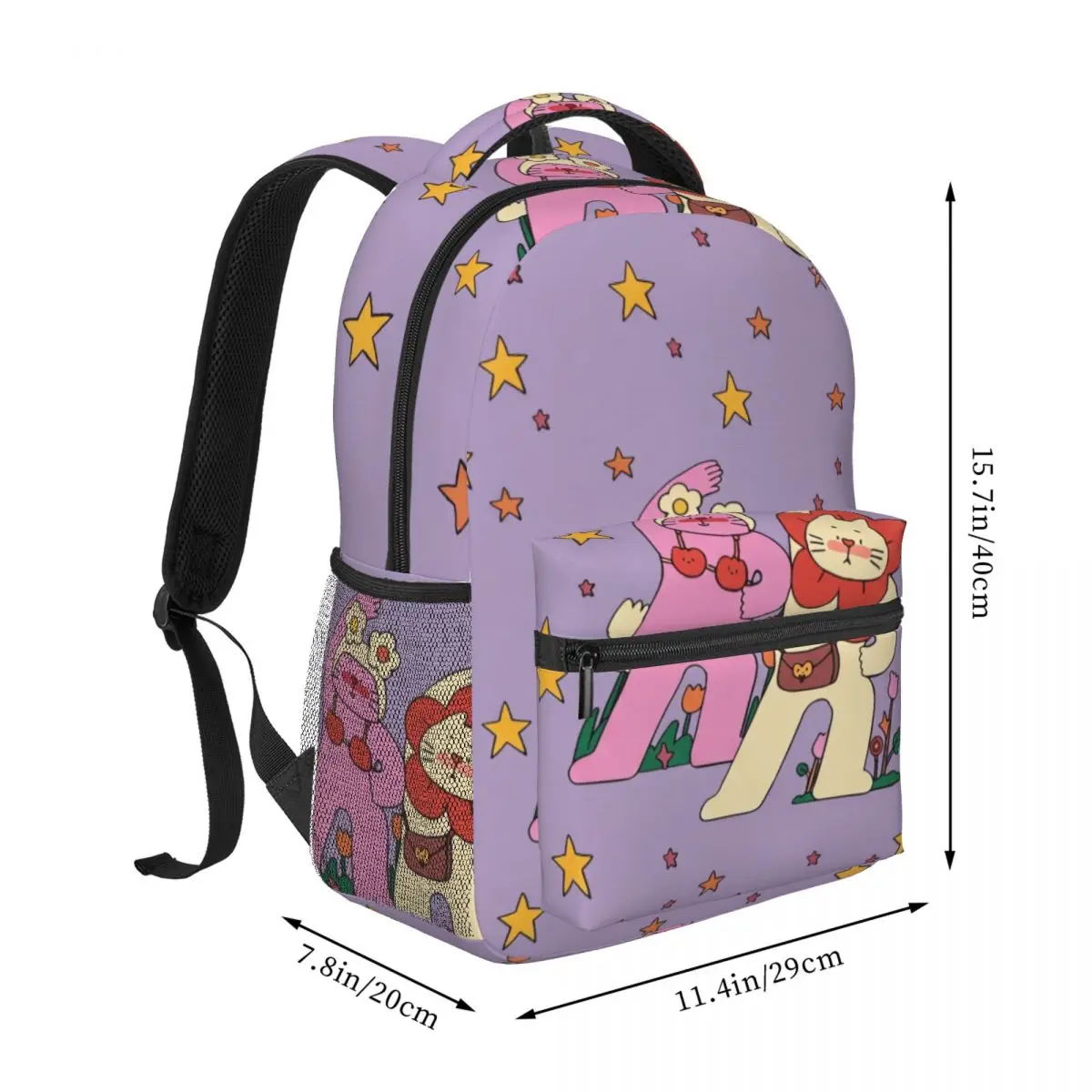 Lavender Aesthetic Backpack Center Exercise Characters Whimsical Illustration Light Purple Multi Col Daypack for School Daily