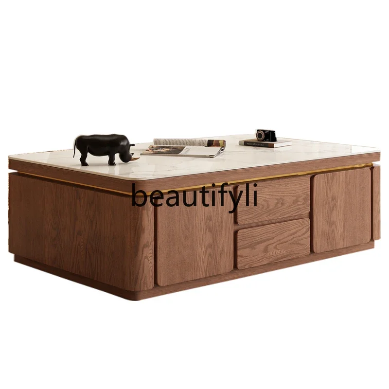 

G Solid wood rock slab coffee table small apartment living room home Nordic modern balcony new Chinese tea table