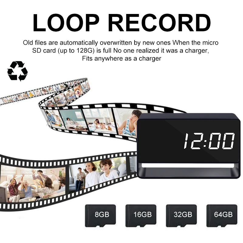 1080P Mini Camera Clock Wireless Clocks Cameras HD WiFi Surveillance Security Cam Night Vision 12/24 Hour Detection Alert