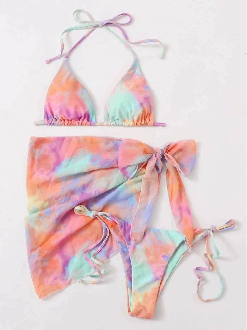 Hot Sale! Women Tie-Dye Bikini 3-Piece Set, Lightweight Chiffon, Sexy & Slimming, Must-Have for Vacation Sexy Sweet Style Suit