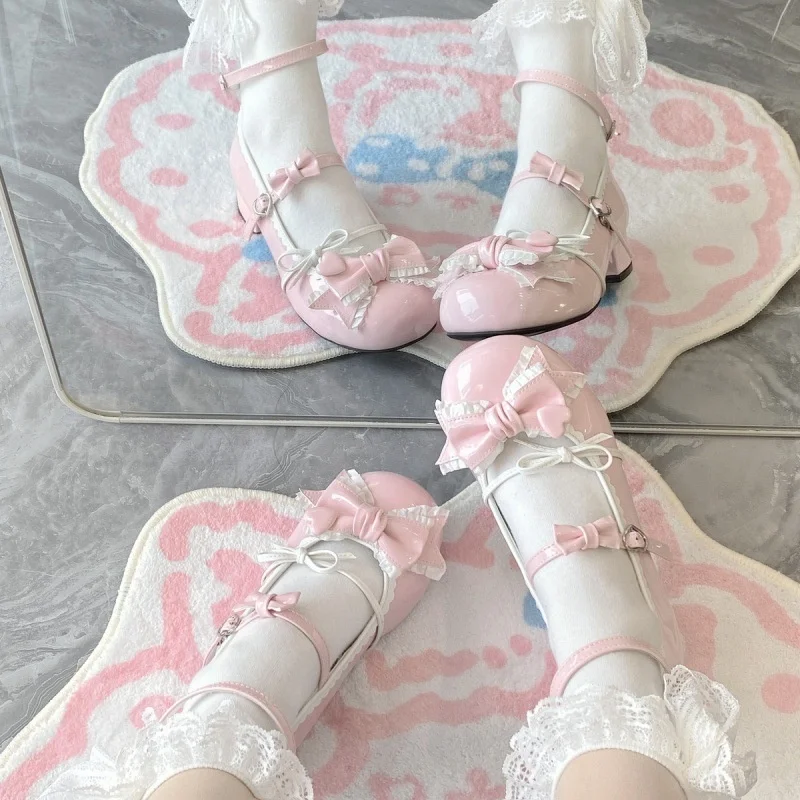 Super Immortal Sweet Round Head Cute Lolita Shoes Small High Heels Lolita Shoes Girl Dress Shoes Luo Niang Cosplay