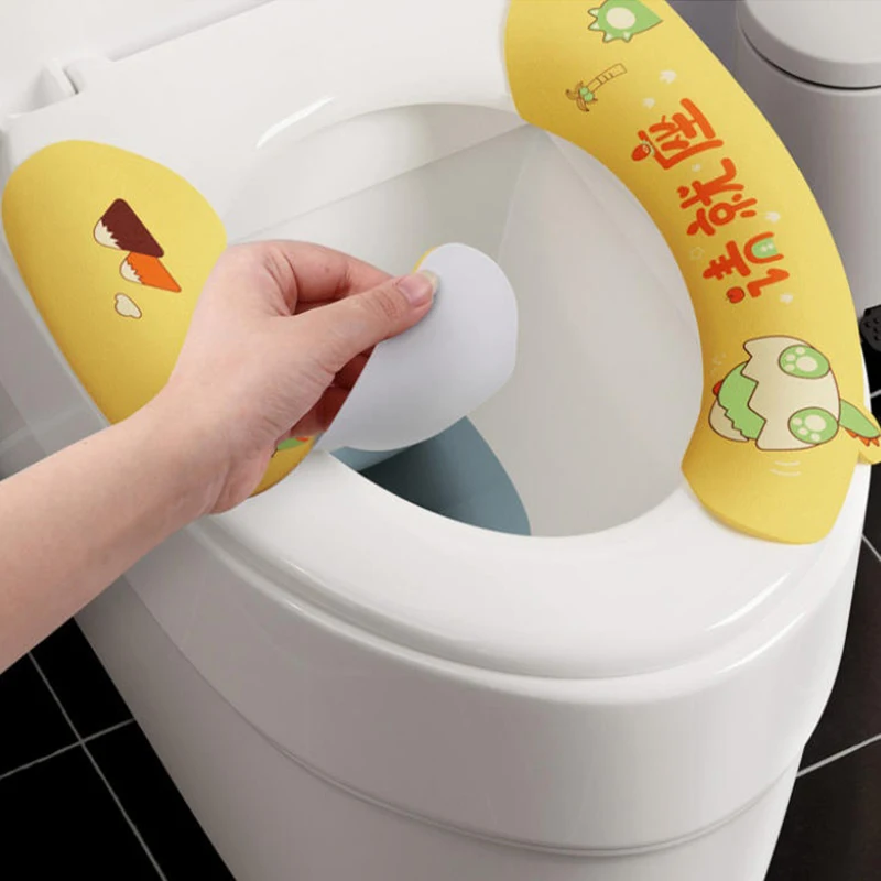 1 Pair  Cute Reusable Soft Thick Sticky Closestool Seat Mat Toilet Seat Cover Cartoon Washable Bathroom Toilet Seat Pad