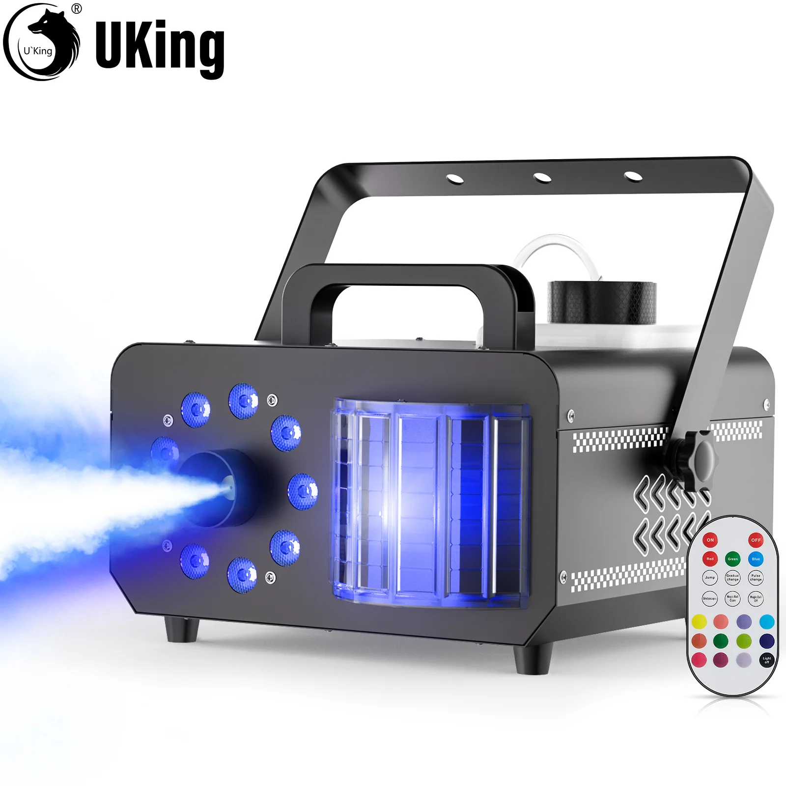 

U'King 1200W RGB 9LED Halloween Fog Machine 14 Static Colors Smoke Machine With Magic Ball Effect For Stage Party Events Decor