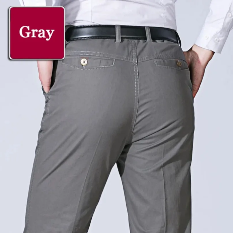 Classic Casual Men Pants Summer Thin Cotton Business Fashion Stretch Solid Black Comfortable Elastic Straigh Trousers KOACUS