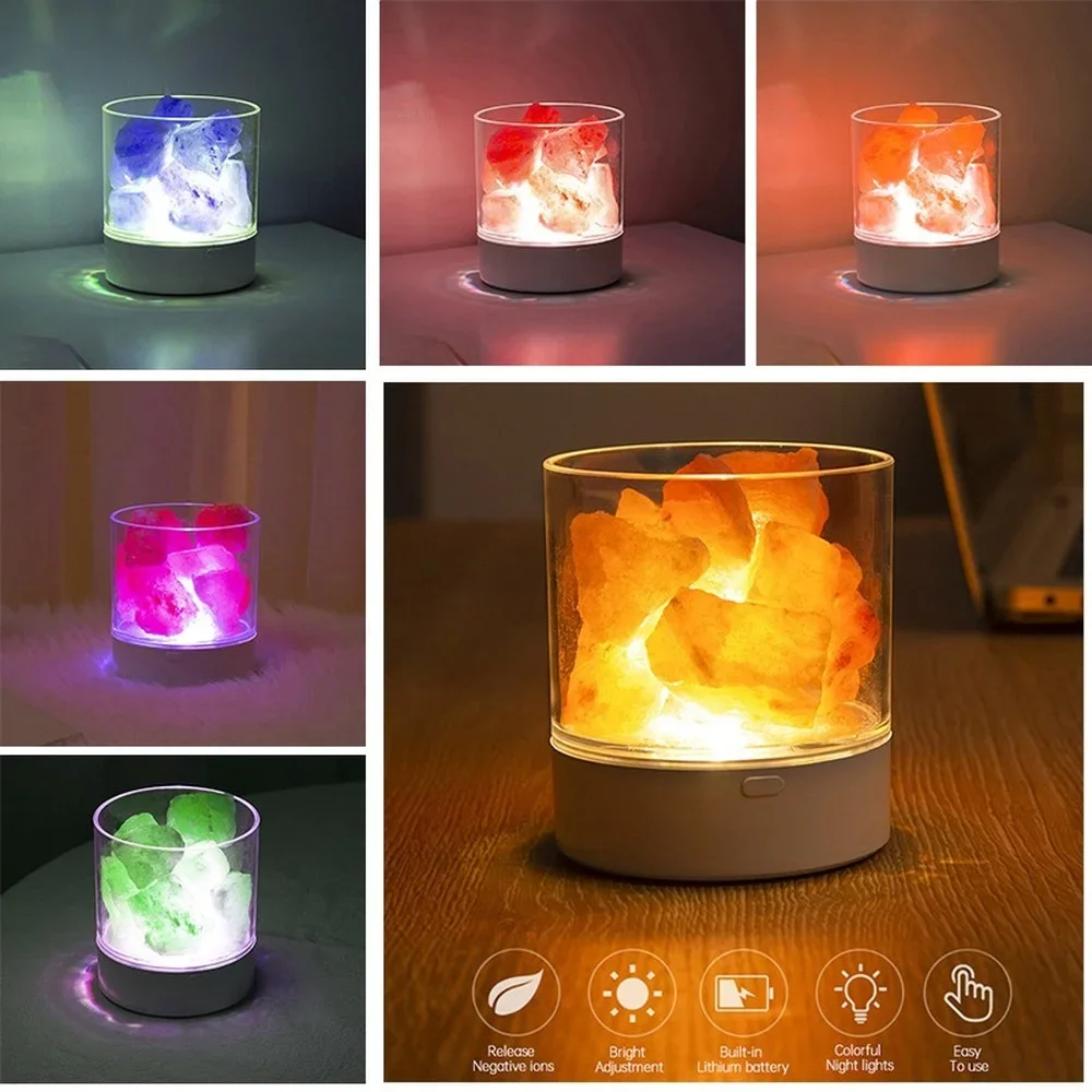 USB Natural Himalayan Salt Lamp Led Crystal Light Air Purifier Atmosphere Flame Lava Lamp Indoor Warm Light Bedroom Book Light