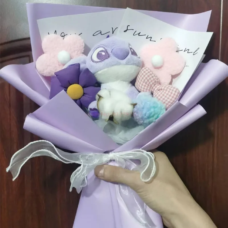 Disney-Bouquet en peluche Anime Stellalou, Stitch, Butter Toy, Kawaii Cartoon, Creative Gift Box, Leon Day, Birthday, Graduation Gifts