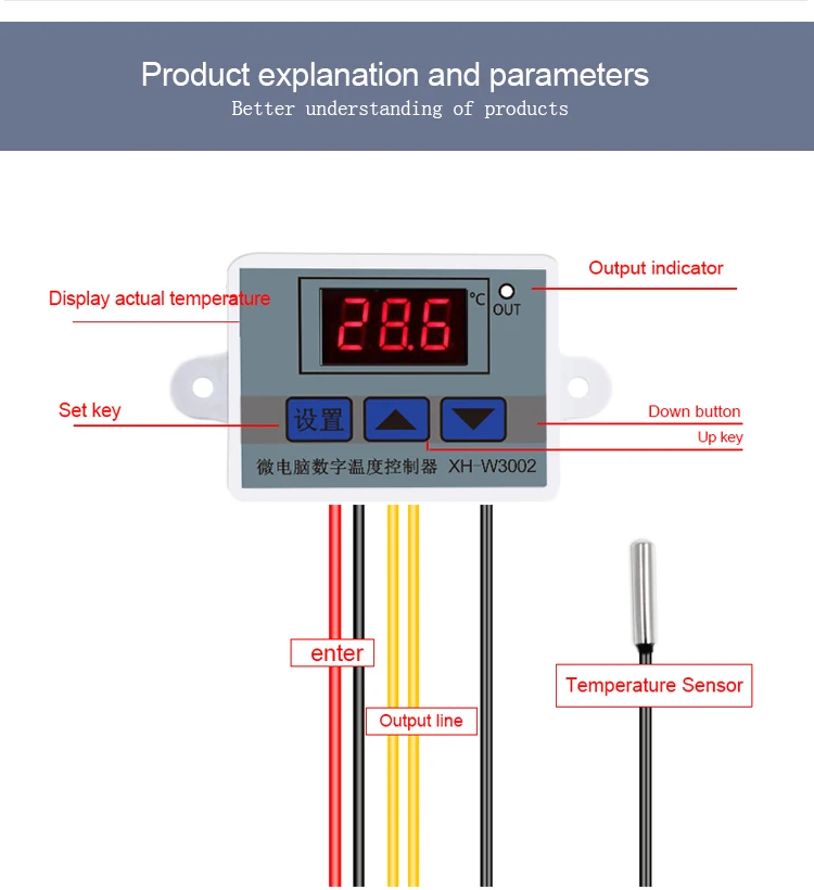 Temperature Controller 10A Digital Thermostat XH-W3002 Thermostat Control Switch 12V 24V 110-220V Original Equipment Manufacture