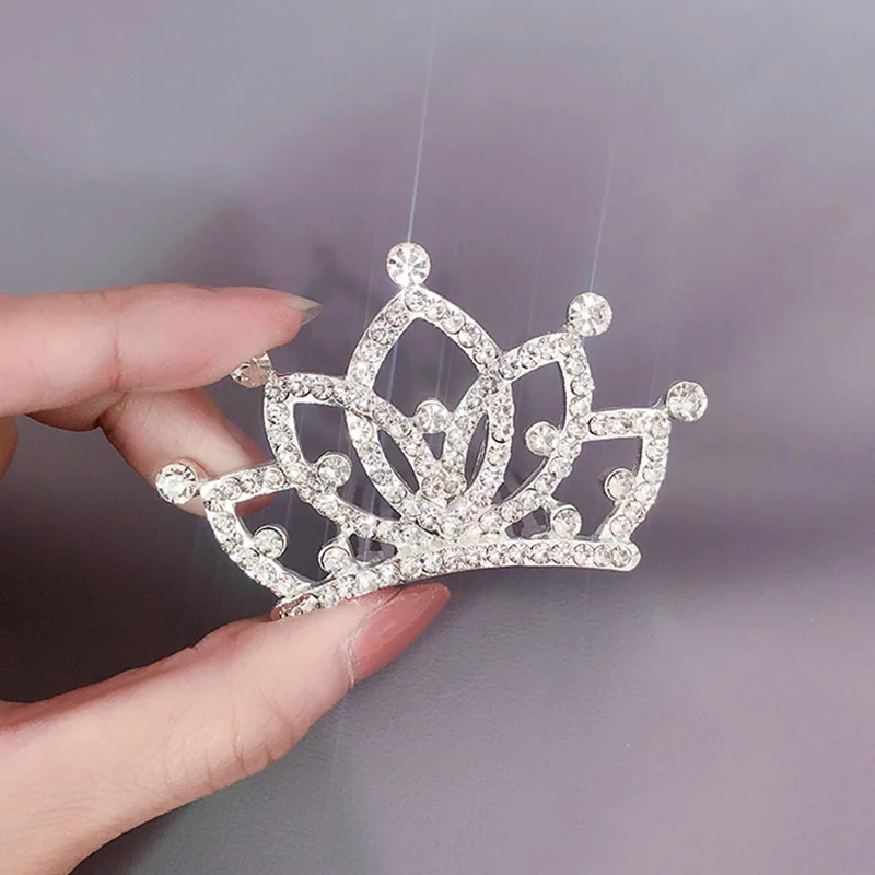 Wedding Crown Tiaras Bridal Hair Jewelry Silver Color Crystal Crowns for Kid Princess Girls Hair Comb Headband Hair Accessories