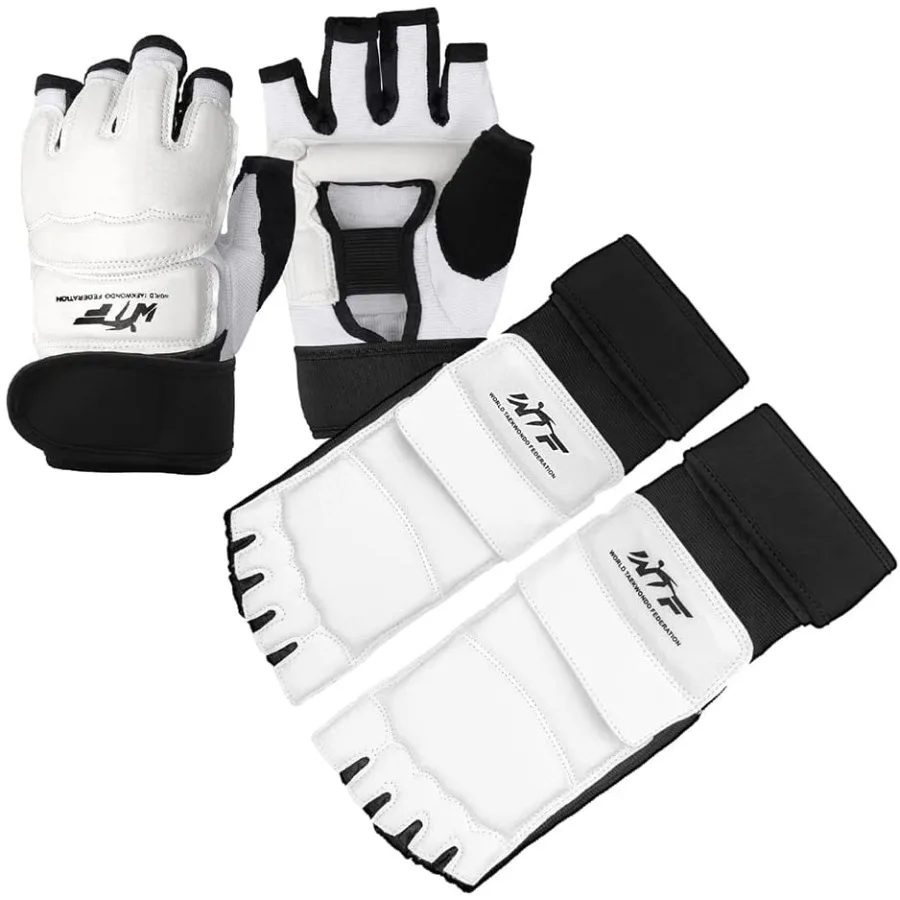 

Taekwondo Karate Gloves and Sparring Gear Feet Protector Set, Boxing Sparring Feet Guard and Half-Finger Gloves for Martial Art