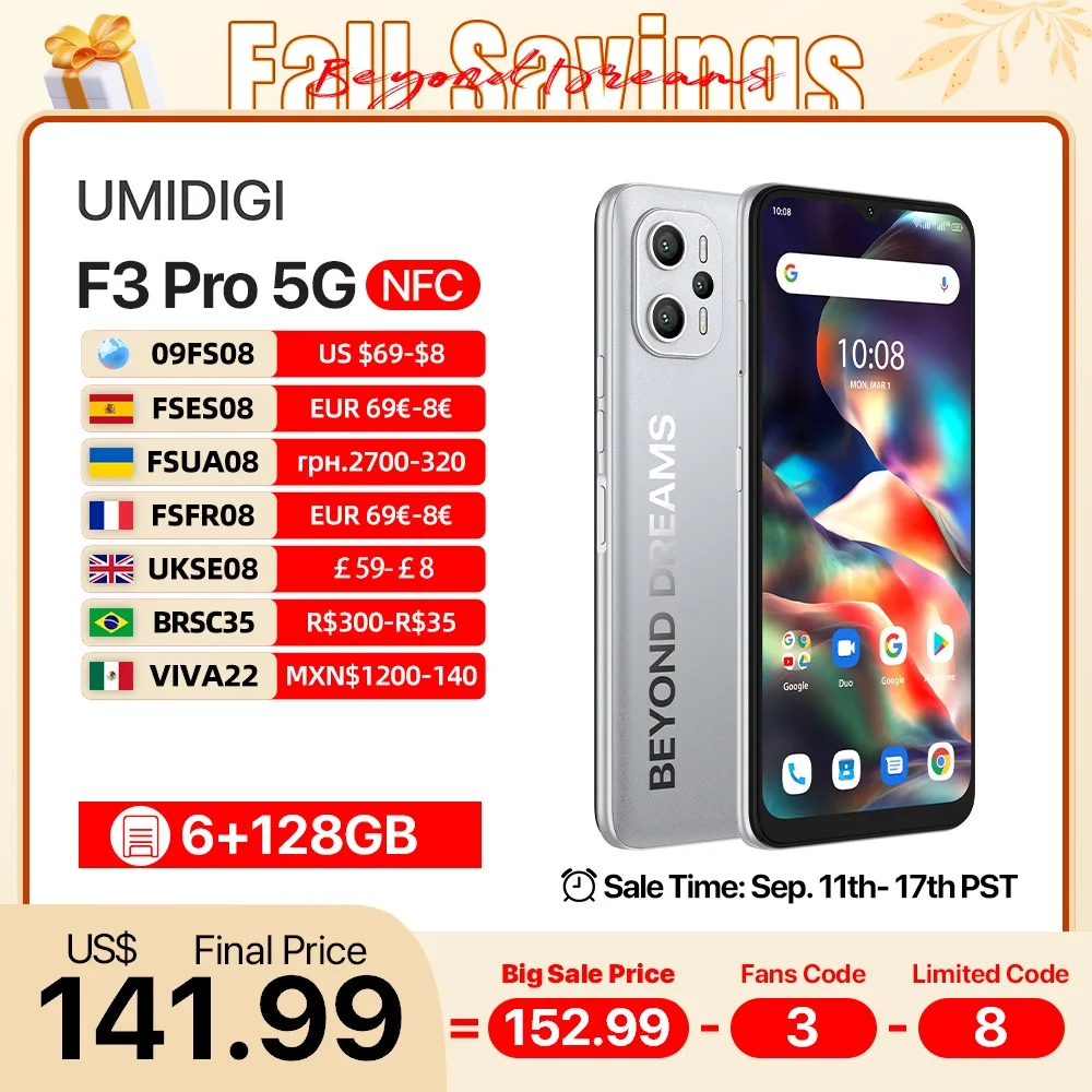 UMIDIGI F3 PRO 5G Phone, Android 13 Smartphone, Dimensity 700, 6.6\ Display 8GB 256GB, 48MP Triple Camera, 6150mAh Mobile phone