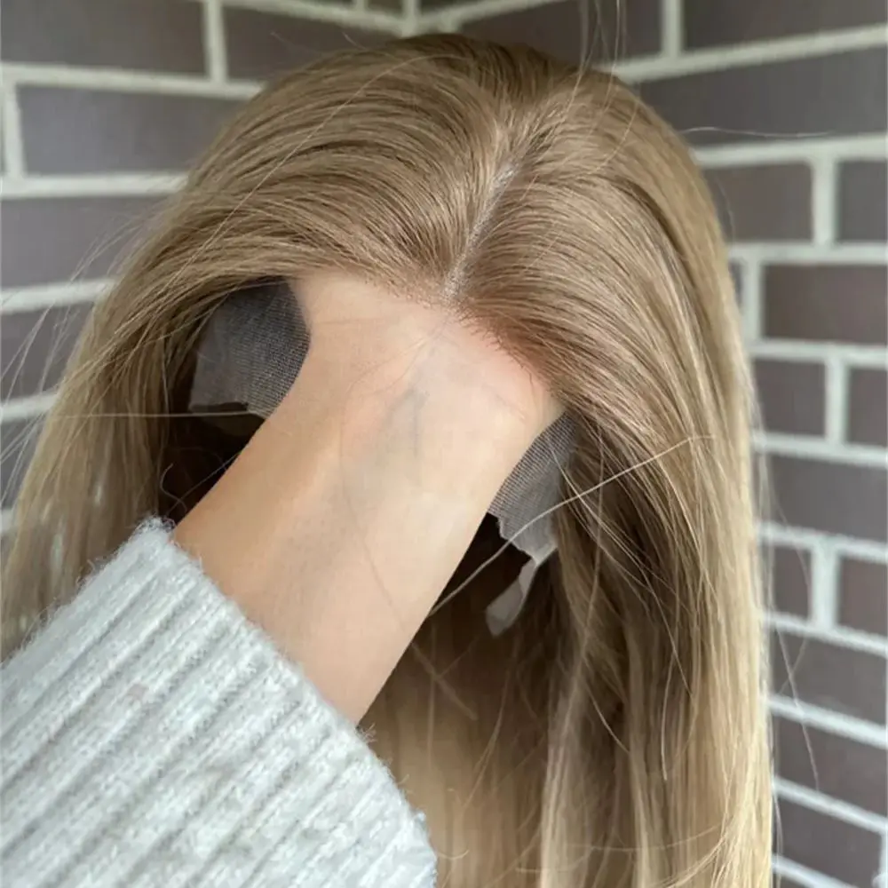 13x4 Ombre Golden Blonde HD Synthetic Lace Front Wig Realistic Look Wig Blend 5% Human Hair Gift Wig For Her Straight Hair 12''