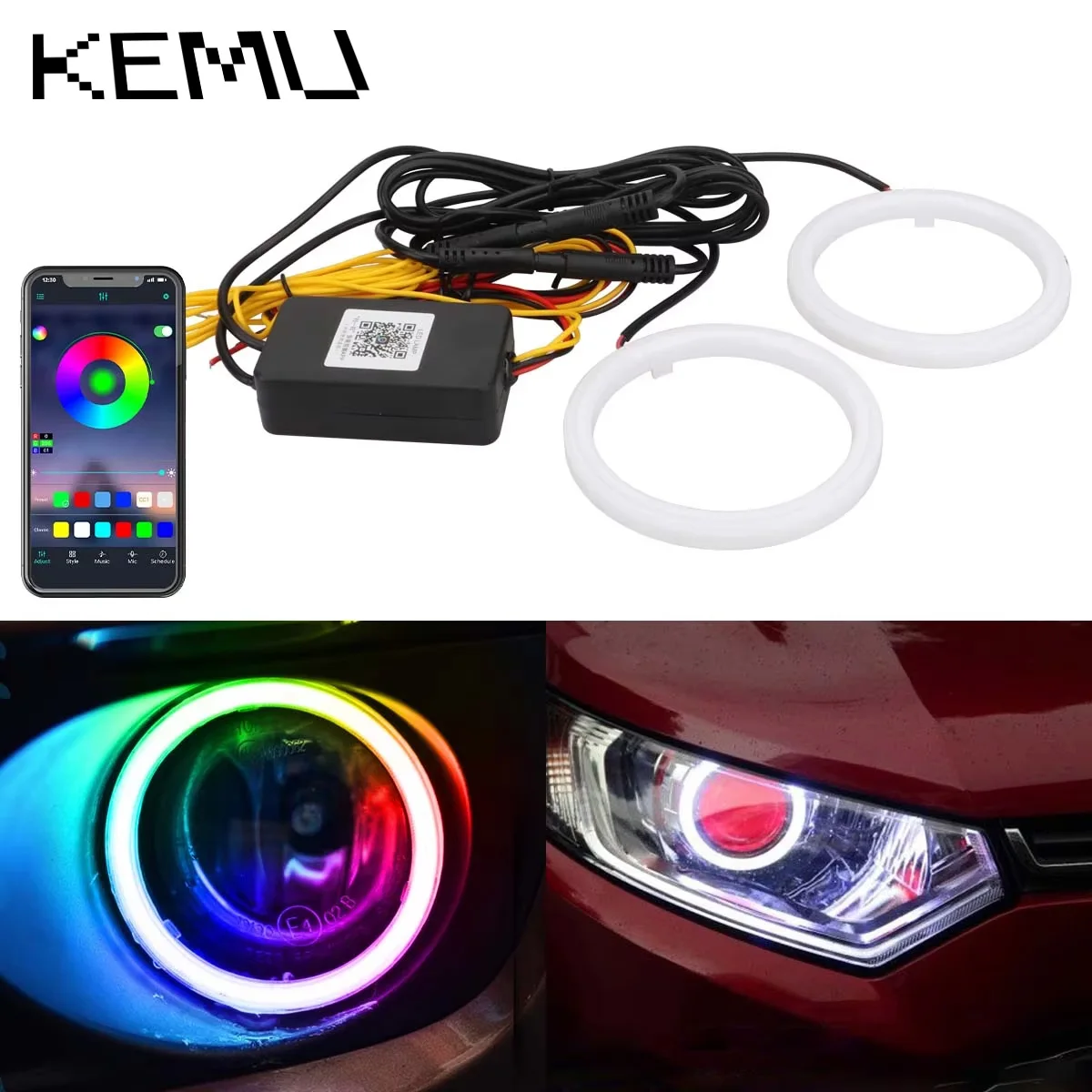 12V 24V Motorcycle RGB Angel Eyes Halo Rings Lights with Turn Signal Lights APP Bluetooth LED Motorcycle Retrofit DRL Headlight