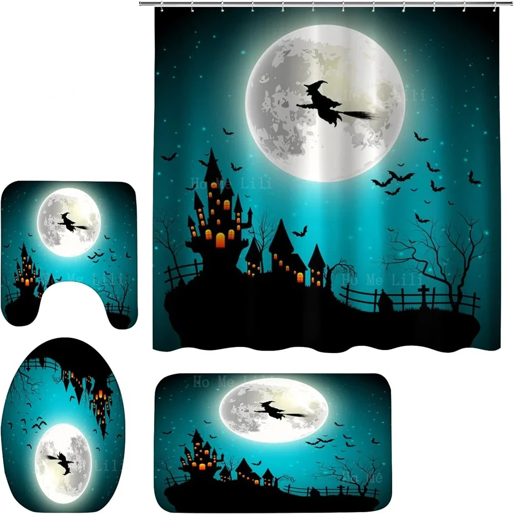 

Monsters Ghost Pumkin Bats Dark Scared Halloween Bathroom Decorations Toilet Seat Cover Rug