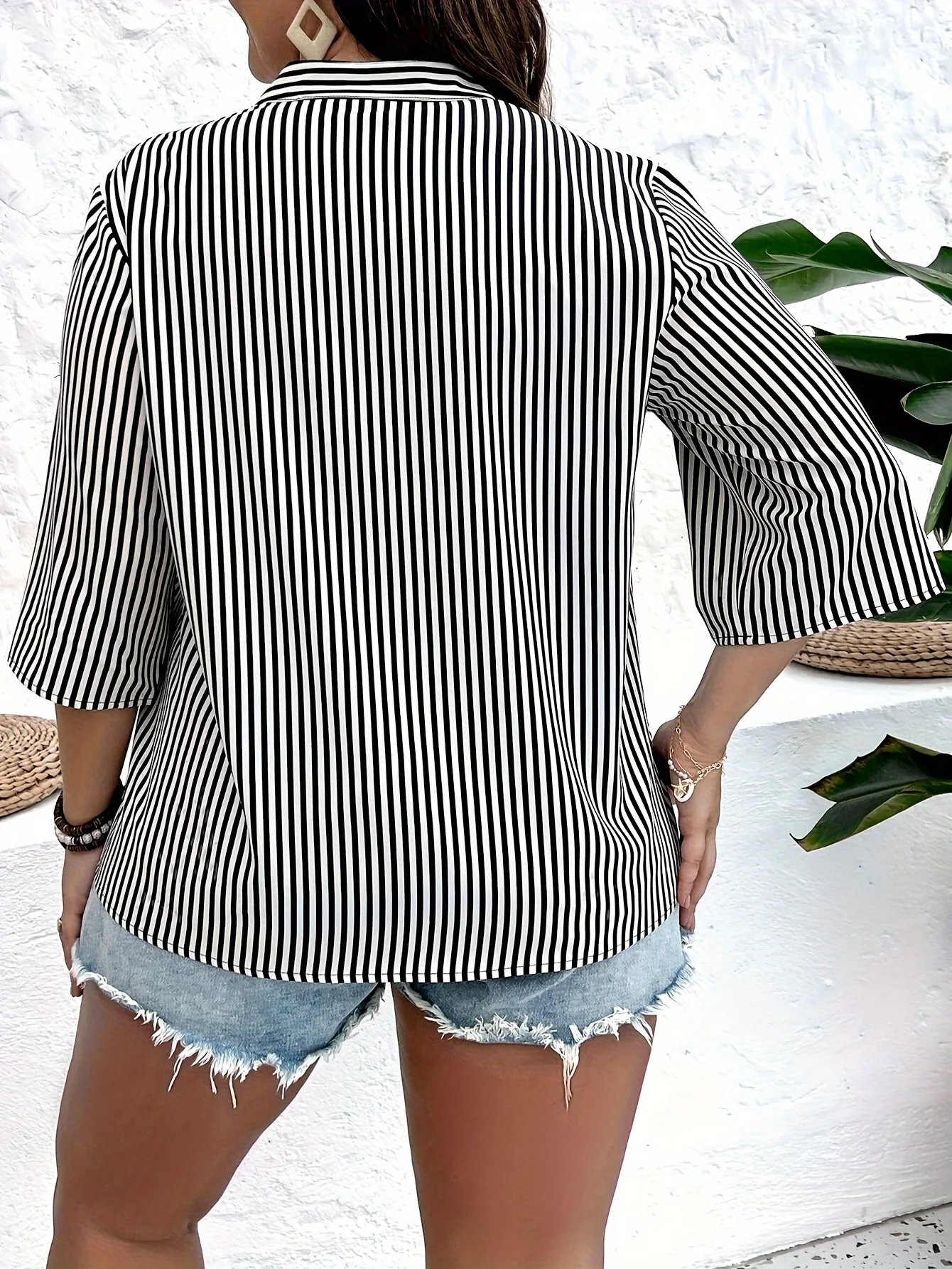 Women's Plus-Size Striped Shirt – Casual Summer Top for Work or Outings